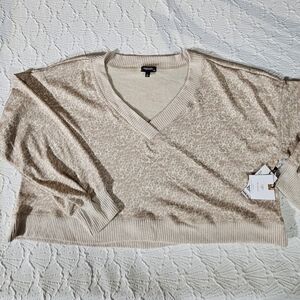 Originality Leopard Print Brown & Cream  V Neck Cropped Sweater Size L NWT